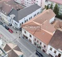 Buildings and streets in the commercial areas of Rimavská Sobota from a bird's eye view.