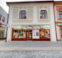Commercial premises in Rimavská Sobota, facade with signs and pedestrian zone.