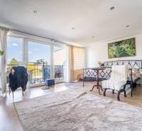 Living room with large windows, wood-patterned flooring, and comfortable seating in a family house.