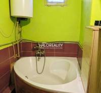 A bathroom in a family house with a corner bathtub and a bright green wall.