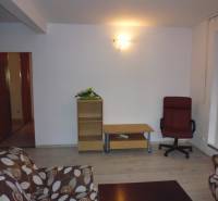 Living room in a two-room apartment with a wooden decor floor and a comfortable armchair.
