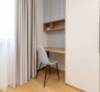 A workspace with a desk, chair, and cabinet in a 2-room apartment.