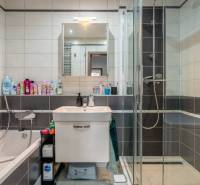 Bathroom in a 4-room apartment with a bathtub, shower, and modern sink.