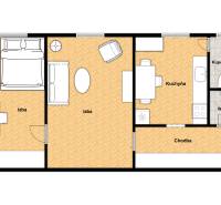 Floor plan of a 2-room apartment with wood-patterned flooring and a separate toilet.