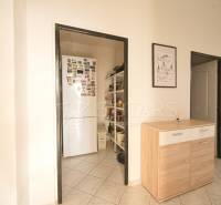 A hallway with a wardrobe and a refrigerator in a 3-room apartment with decorative elements.