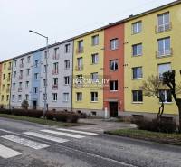 Colorful apartment buildings and a pedestrian crossing in Spišská Nová Ves.