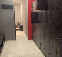 A locker room with lockable lockers and hangers in commercial premises.