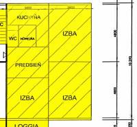 Floor plan of a 3-room apartment with a loggia, hallway, kitchen, room, and toilet.
