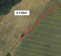 Aerial view of agricultural and forest land in Veľká Čausa with a marked parcel.