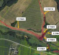 Aerial view of agricultural and forest lands in Veľká Čausa with marked parcels.