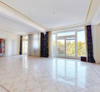 A spacious living room with large windows in a 5 or more room apartment.