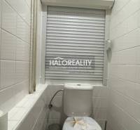 A bathroom in a 3-room apartment with tiles, a toilet, and decorative tiles.