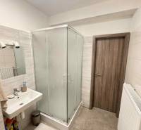 A bathroom in a 2-room apartment with a modern shower and tiles.