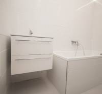 Elegant bathroom with a white sink and bathtub in a 2-room apartment.