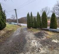 The road and trees next to the family house on Hlavná Street in Piskorovce.