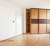 White interior with a large wardrobe and wooden decor flooring in a 2-room apartment.
