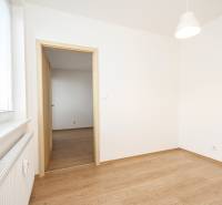 A room with a wooden floor decor and entrance doors in a two-room apartment.