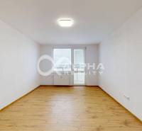 A room with a wooden decor floor and white walls in a studio apartment.