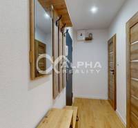 Entrance hallway in a one-room apartment with white walls and a wooden decor floor.