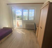 Bright room in a 4-room apartment with a balcony and a wooden decor floor.