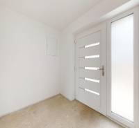 Entrance hallway with modern doors in a family house.