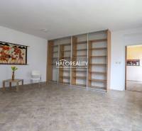 Living room with wood-patterned flooring, wall tapestry, and shelving system.