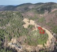 Aerial view of agricultural and forest land in Lazy pod Makytou with marked area.