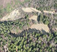 Aerial view of agricultural and forest land in Lazy pod Makytou with forests and meadows.