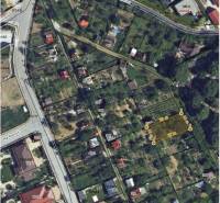 Aerial map of gardens in Nitra with a marked plot in the Pod Katruša area.