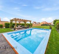 Family house in Horné Mýto: Pool, pergola, and landscaped garden in the yard.