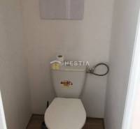 A toilet with a wooden decor floor in a 2-room apartment.