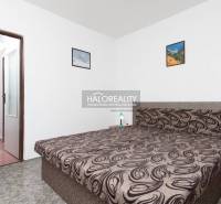 A bedroom with a double bed, white walls, and paintings in hotels and guesthouses.