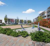 Outdoor gym between apartment buildings in Dunajská Lužná on Orechová Street.