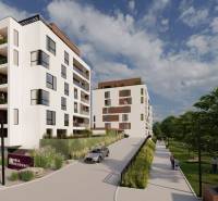 New building and greenery on Suchoňova Street in Poprad next to a 4-room apartment.
