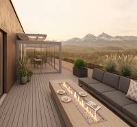 Outdoor terrace of a 4-room apartment on Suchoňova Street in Poprad with a view of the mountains.