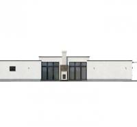 A single-story family house in Dolná Seč with a minimalist facade and glass surfaces.