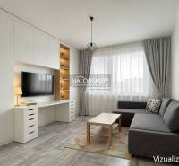 Living room with a corner sofa, TV on the wall, and a floor with a wooden decor in a 2-room apartment.