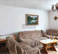 Living room in a family house with sofas and a painting on the wall.