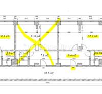 Floor plan of offices with exact room dimensions, total 37.1 m2.