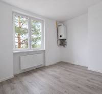 A room in a 3-room apartment with a wood-patterned floor and a radiator.