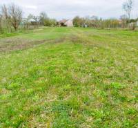A green residential plot in Horná Kráľová, with visible trees and houses in the distance.