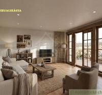 A family house with a wooden decor floor, comfortable furniture, and large windows with a view.