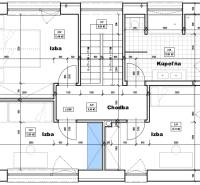 A floor plan of an apartment with three rooms, a bathroom, and a hallway, Land - living.