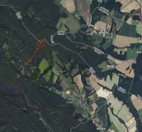 Aerial view of agricultural and forest lands around Zlatníky and Cimenná.