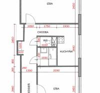 Floor plan of a 2-room apartment with the layout of rooms and kitchen.