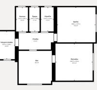 Floor plan of a family house with a bedroom, living room, and other rooms.