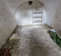 Stone cellar with a shelf, box, and crates, Land - living.