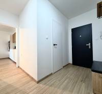 Interior of a 1-room apartment with wood-patterned flooring and white walls.