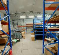 Commercial spaces with high shelves, cardboard boxes, and industrial ceiling.