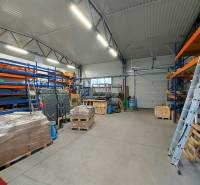 Warehouse spaces with shelves, pallets, and tools in commercial premises.